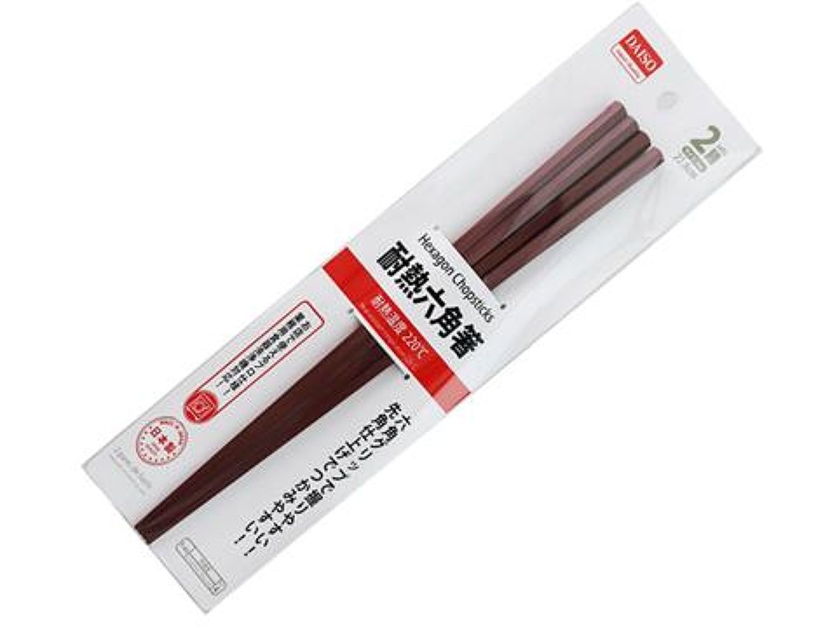 Daiso Heat resistant Hexagonal Chopsticks reddish Brown 2set FrontPackage