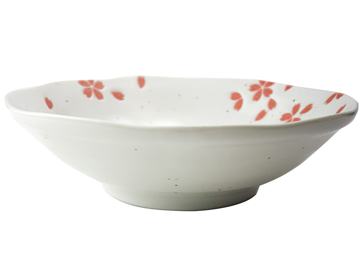 Daiso Minoyaki Medium Dish Flurry of Falling Cherry Blossoms - White- FrontPackage