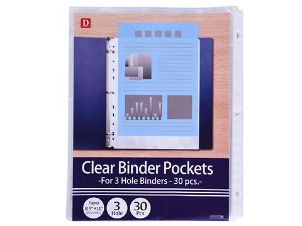 Daiso Clear Binder Pockets for 3 Hole Binders-30 pcs FrontPackage