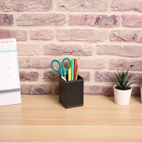 Synthetic Leather Pen Stand, 2.56 x 2.56 x h3.94 in