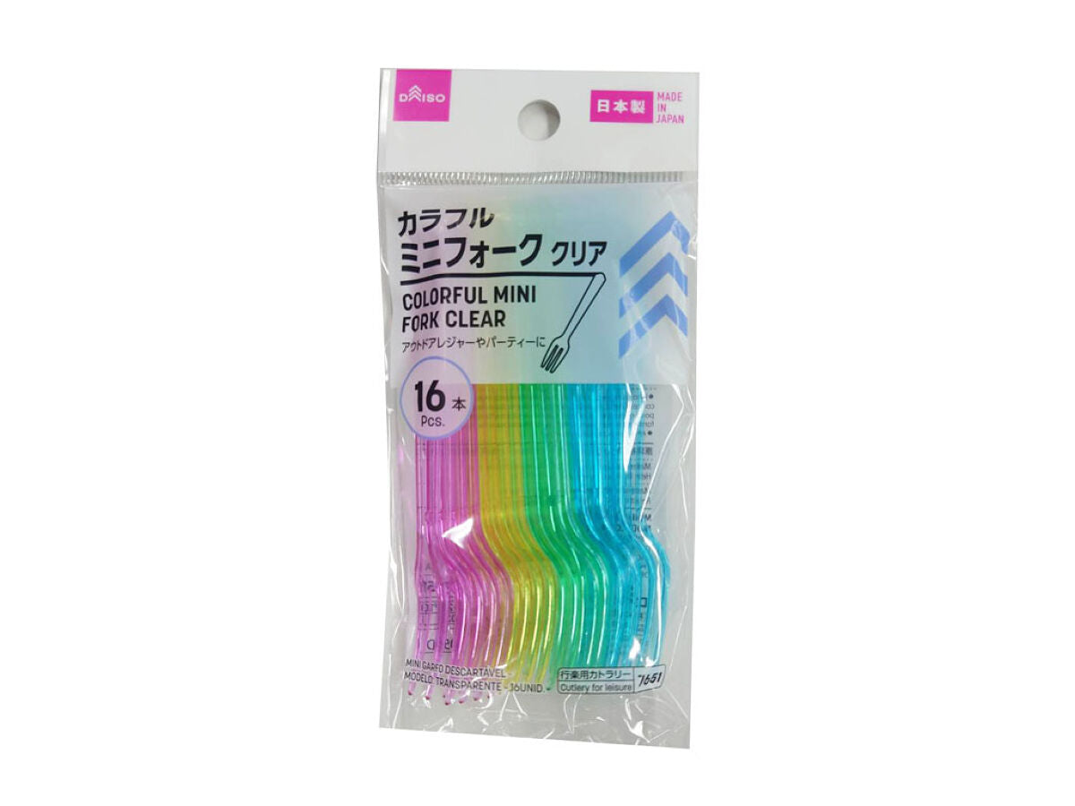 Daiso Colorful mini fork clear 16pcs FrontPackage