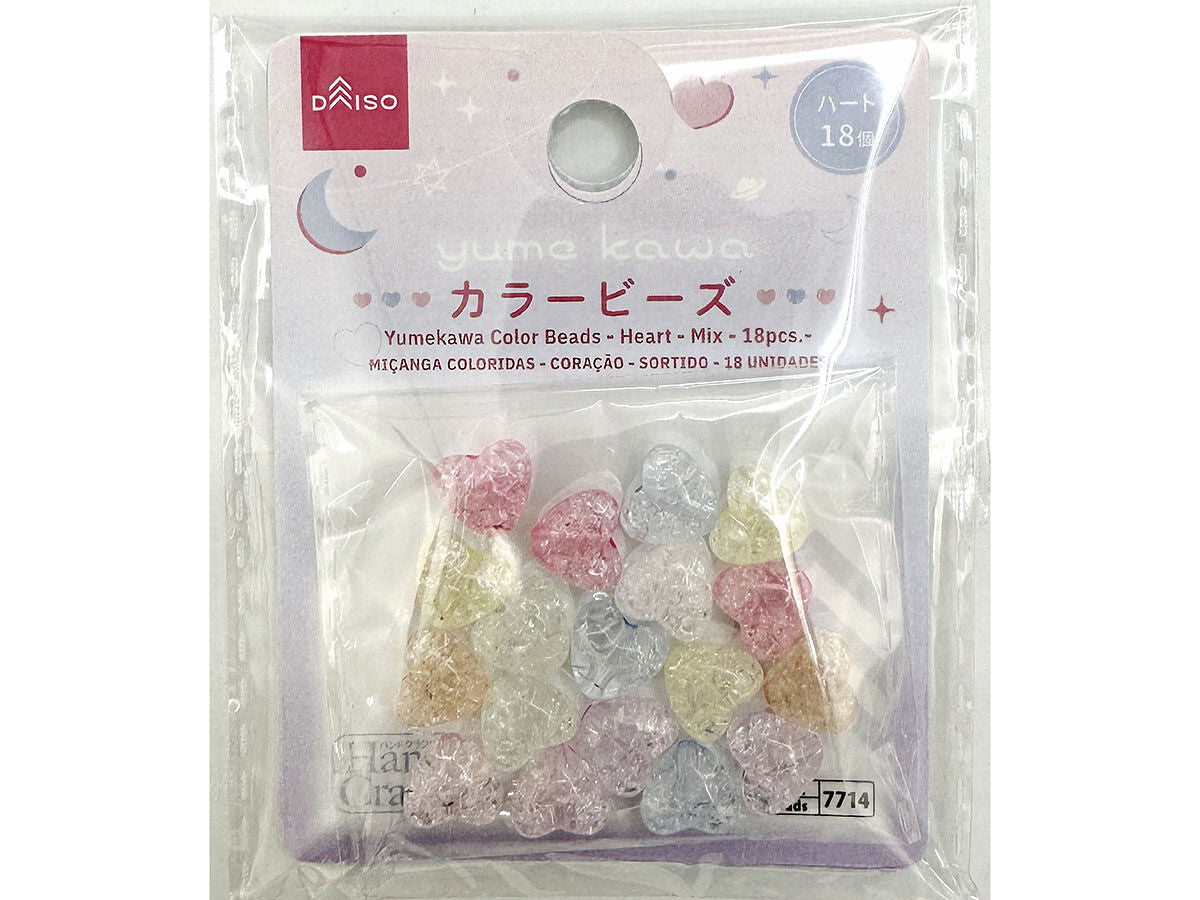 Daiso Yumekawa Color Beads -Heart -Mix -18 pcs.- FrontPackage