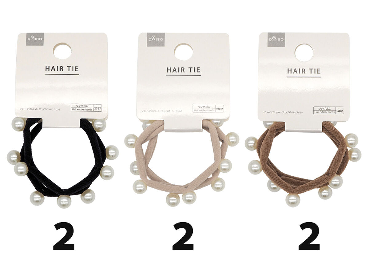 Daiso Soft hair tie set Fake pearl Slim FrontPackage