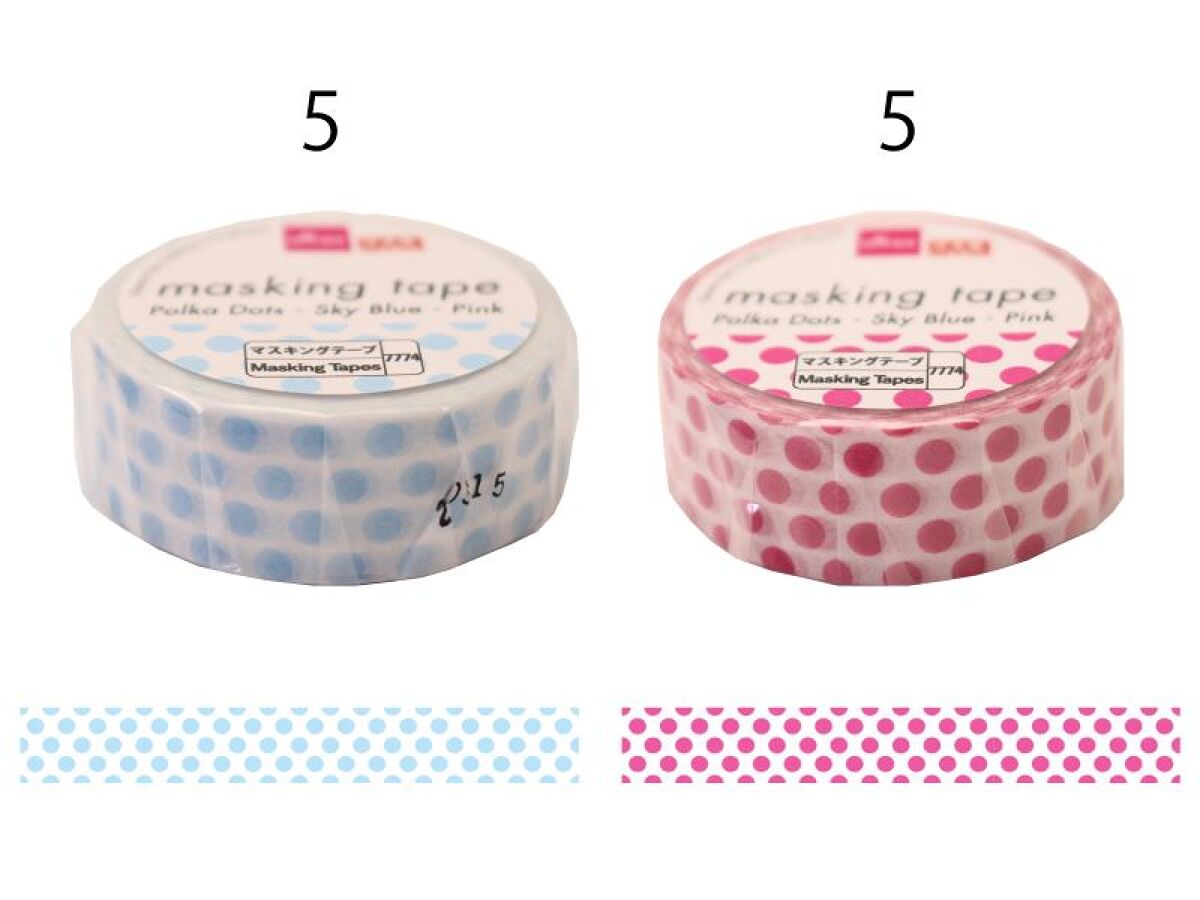Daiso Masking Tape -Polka Dots - Sky Blue - Pink- FrontPackage