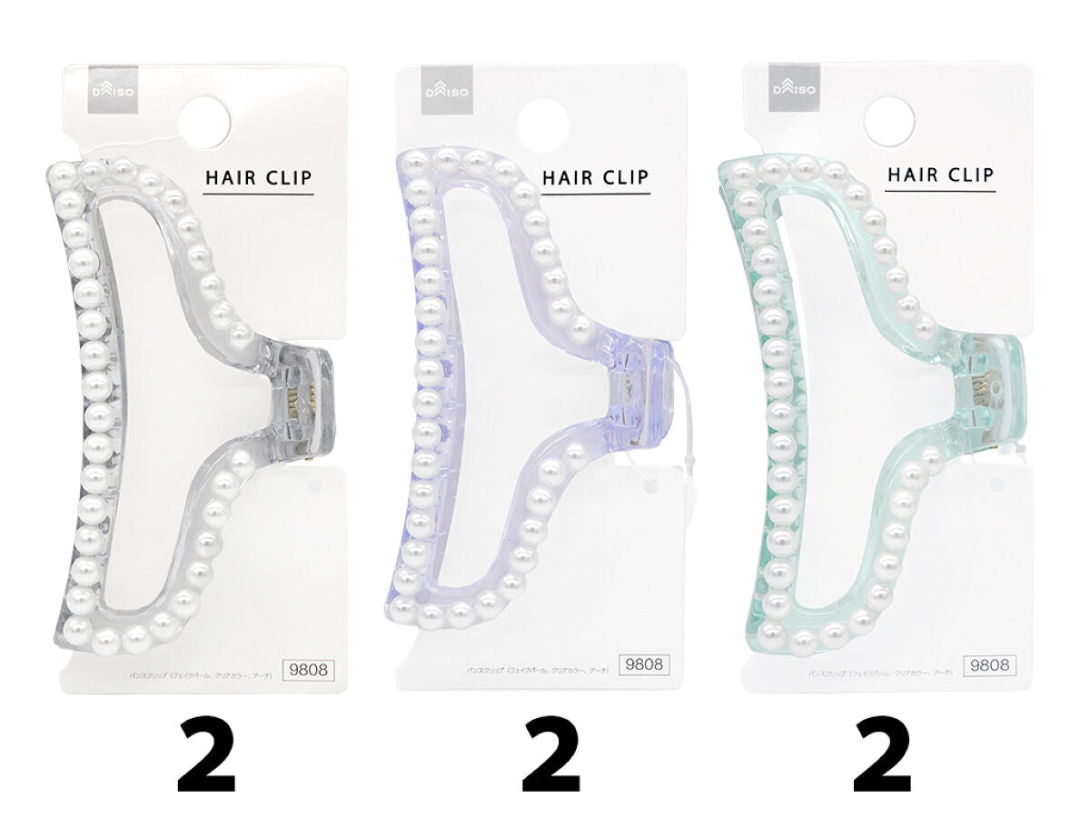 Daiso Claw clip Fake pearl Clear color Arch FrontPackage