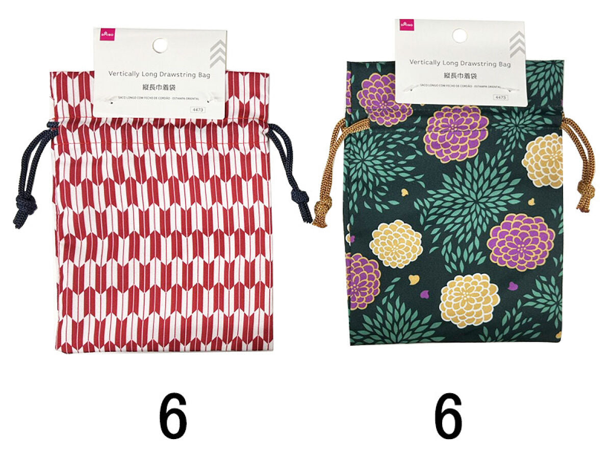 Daiso Vertically Long Drawstring Bag - Japanese Pattern - FrontPackage