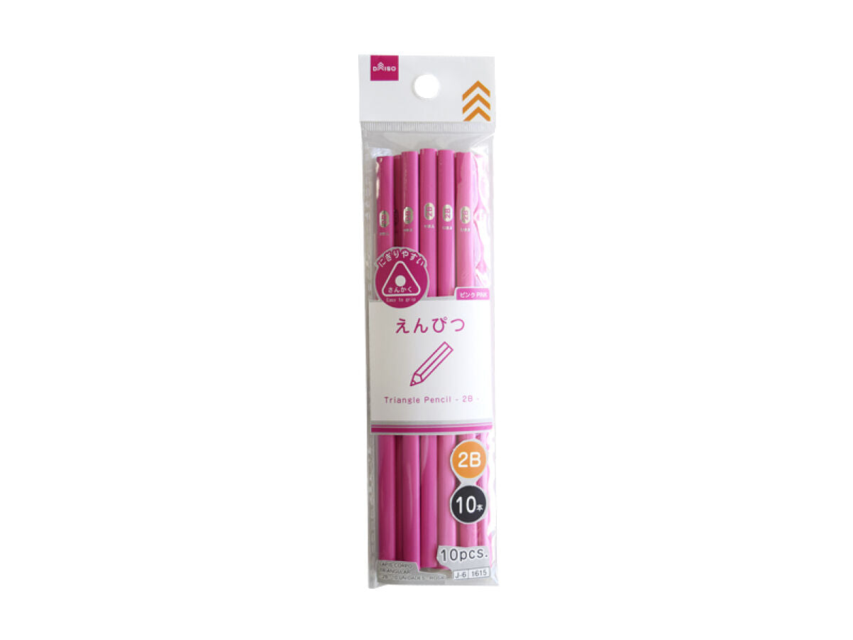 Daiso Triangle Pencil -2B - 10 pcs. - Pink- FrontPackage