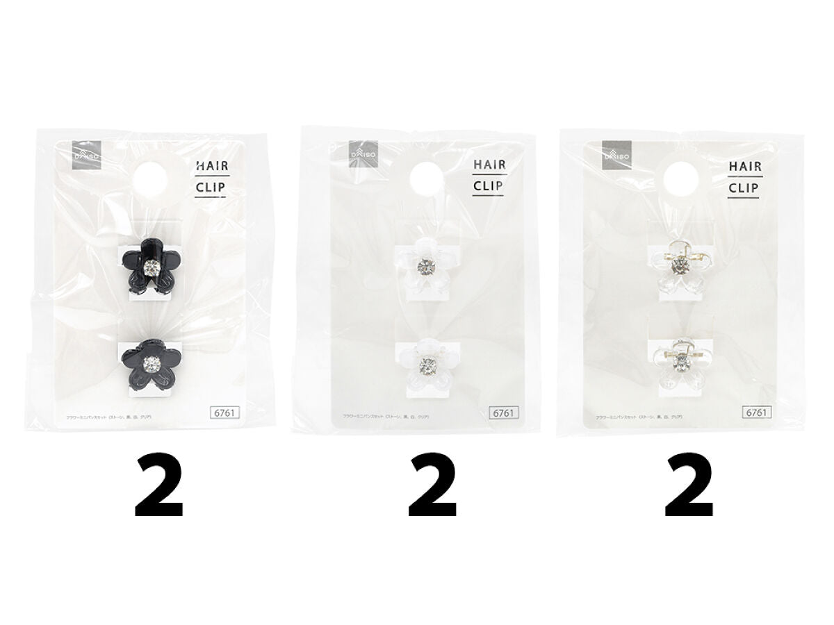 Daiso Flower mini Claw clip set Stone, Black, White, Clear FrontPackage