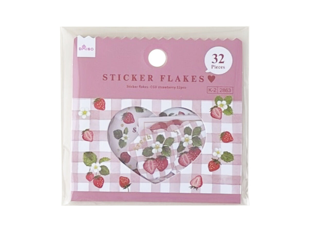 Daiso Sticker flakes -CGV strawberry 32pcs- FrontPackage