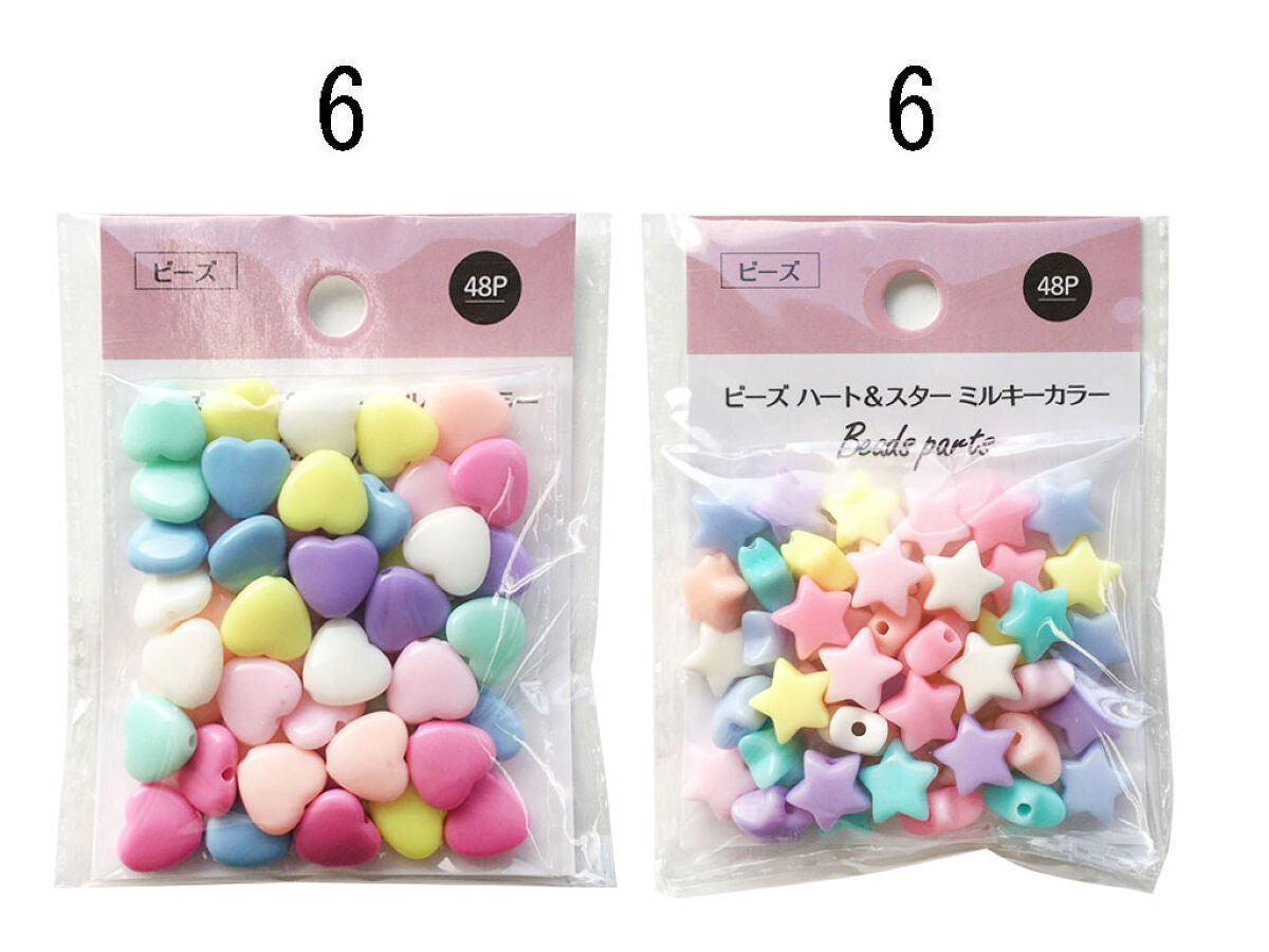 Daiso Bead -Heart & Star - BEZ-7- Milky Color - 48pcs - FrontPackage