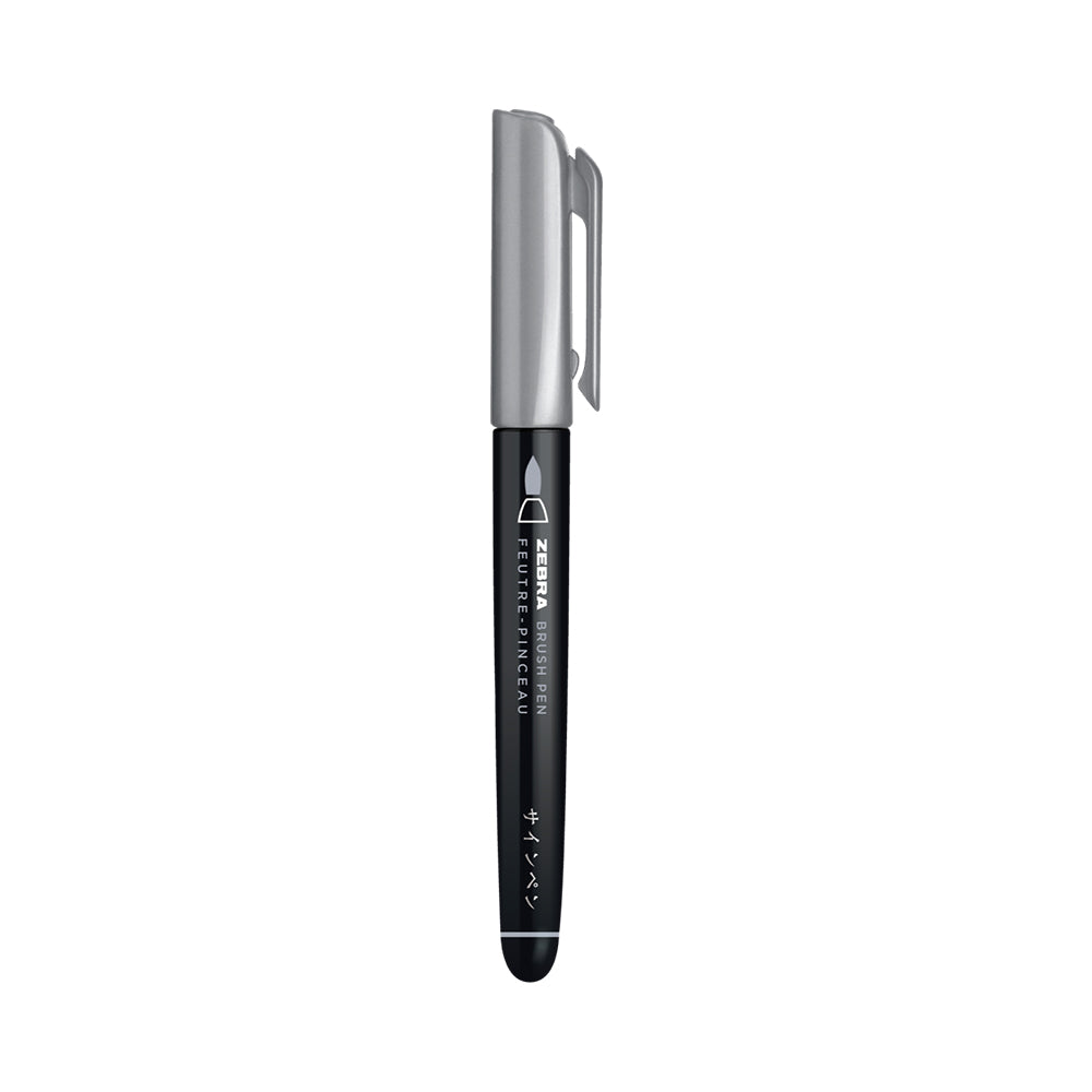 Zebra Brush Pen Single Ended Metallic Silver Dozen UPC