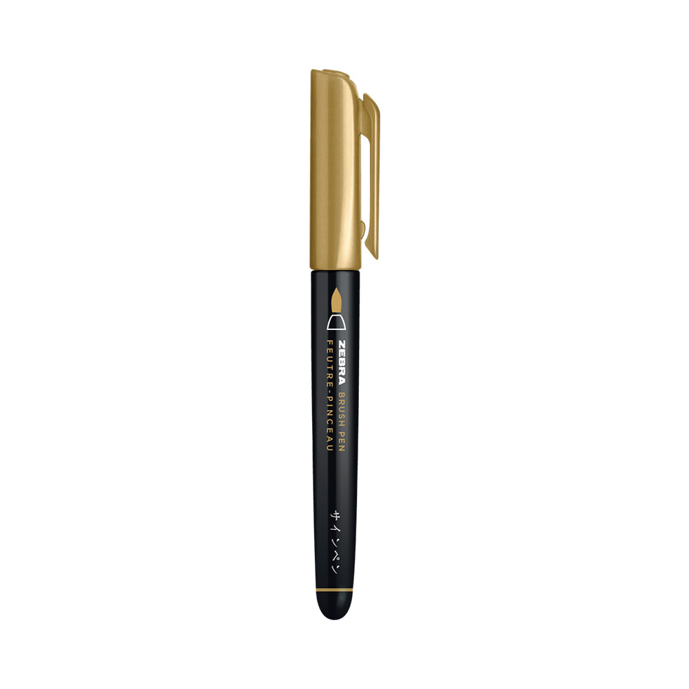 Zebra Brush Pen Single Ended Metallic Gold Dozen UPC