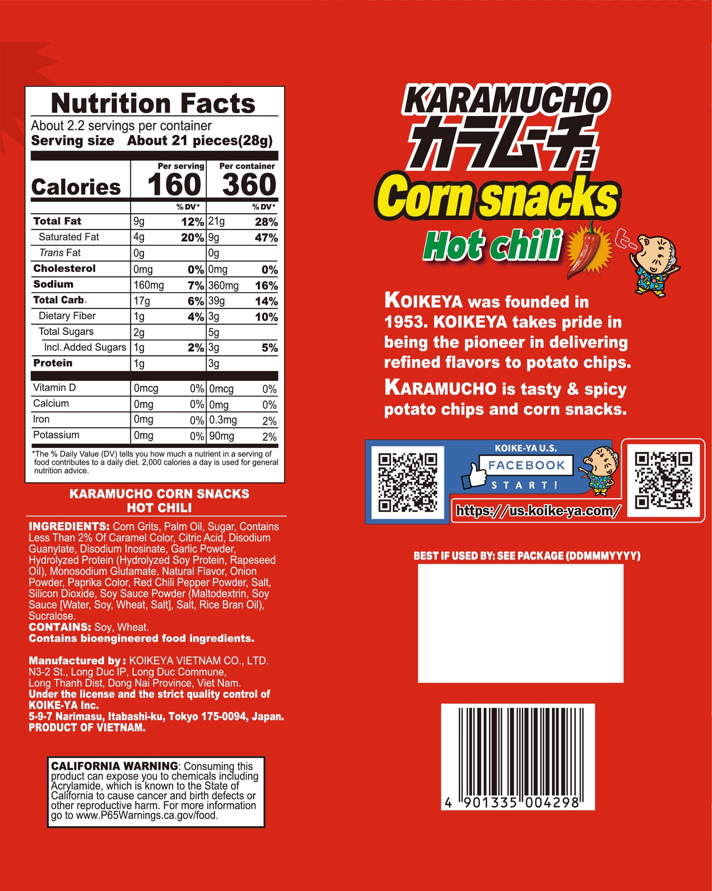 Daiso_KOIKEYA KARAMUCHO CORN SNACKS HOT CHILI 2.2oz_BackPackage