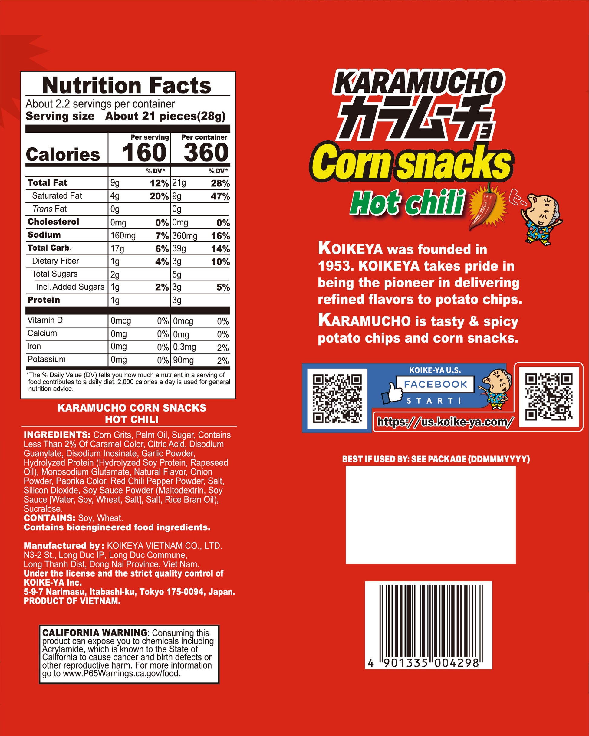Daiso_KOIKEYA KARAMUCHO CORN SNACKS HOT CHILI 2.2oz_BackPackage