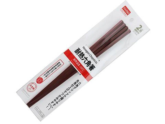 Daiso Heat resistant Hexagonal Chopsticks reddish Brown 2set FrontPackage