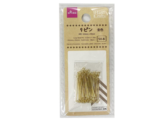 Daiso Loop Head Pins -Gold Color - 58 pcs.- FrontPackage