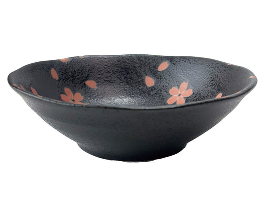 Daiso Minoyaki Small Bowl Flurry of Falling Cherry Blossoms -Black- FrontPackage
