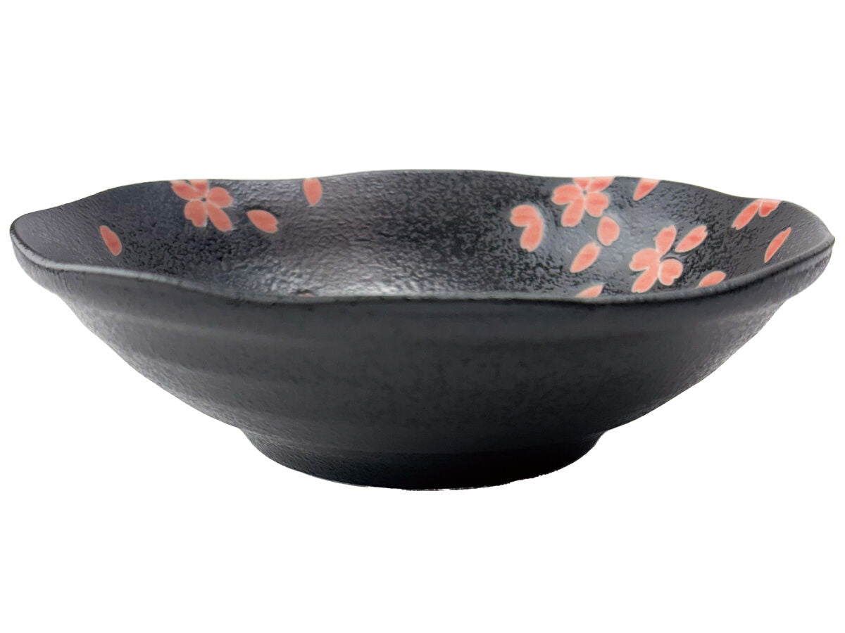 Daiso Minoyaki Medium Dish Flurry of Falling Cherry Blossoms - Black- FrontPackage