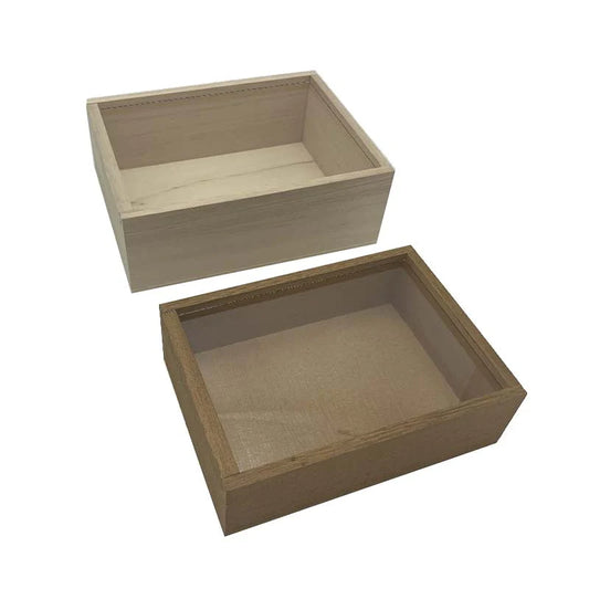 Wooden Box With Clear Lid - 2 Size Assort