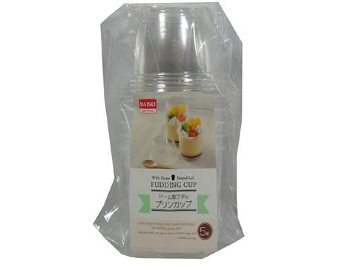 Daiso Pudding cup with dome-shaped lid Includes a set of five FrontPackage