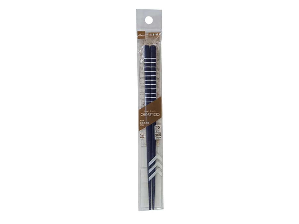 Daiso Chopsticks Made in Wakasa Japan -Dishwasher Safe - Striped Navy- FrontPackage