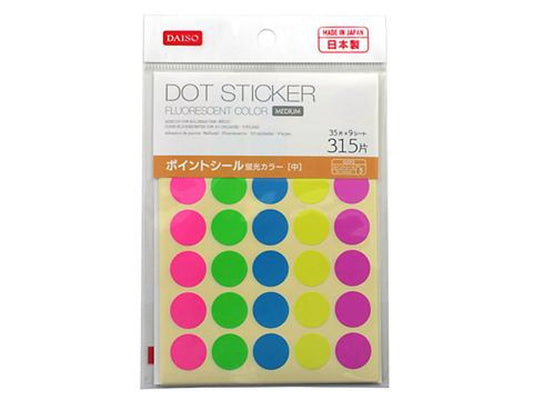 Daiso Dot Sticker -Medium - Fluorescent Color - 315 pcs. FrontPackage