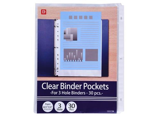 Daiso Clear Binder Pockets for 3 Hole Binders-30 pcs FrontPackage