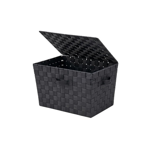 Woven Storage Basket With Lid - Dark Gray, 10.3 x 15 x h9.7 in