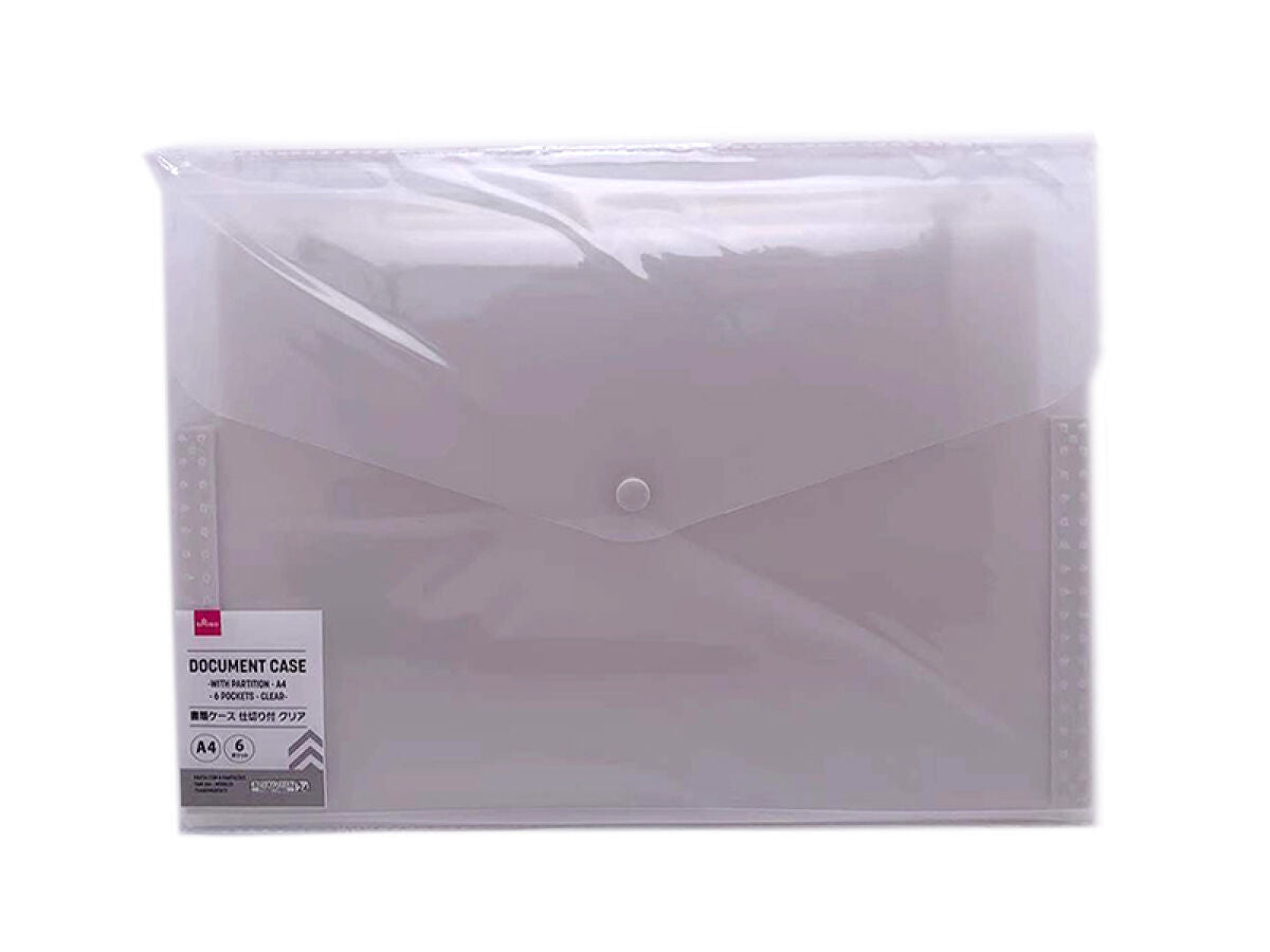 Daiso Document Case -With Partition - A4 - 6 Pockets - Clear- FrontPackage