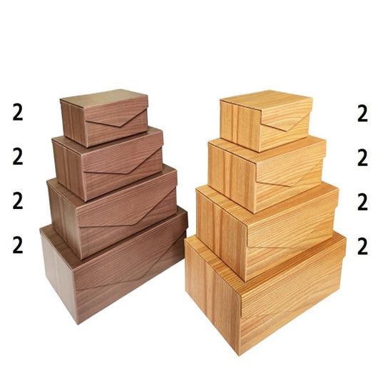 Daiso Paper Box with Lid -4 Sizes - Rectangular - Wood Grain- FrontPackage