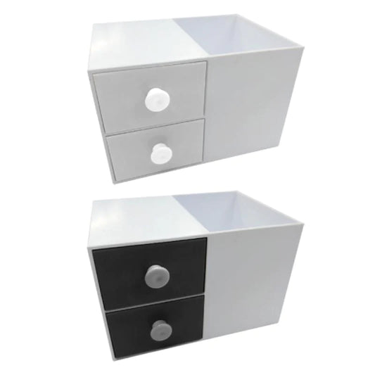 Pen Stand With 2 Drawers - Black/White, 4.38 x 5.56 x h3.55 in