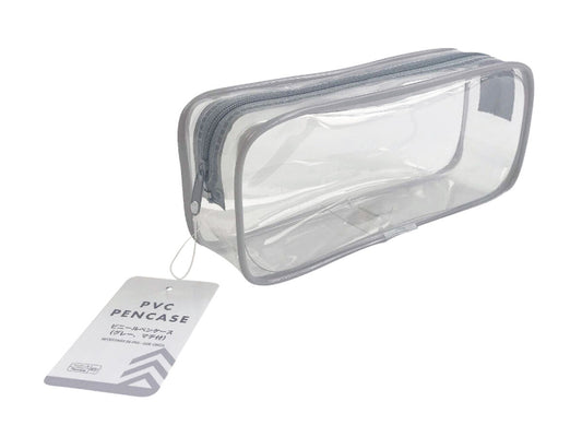Daiso PVC pen case-Gray with gusset - FrontPackage