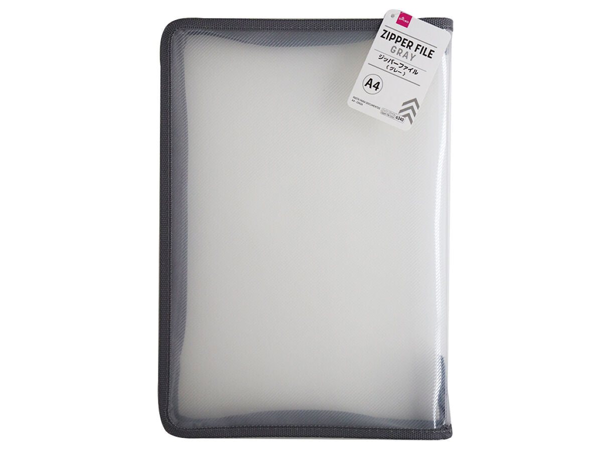 Daiso A4 Zipper file Gray FrontPackage