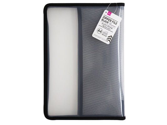 Daiso A4 Zipper file Black with internal pocket FrontPackage