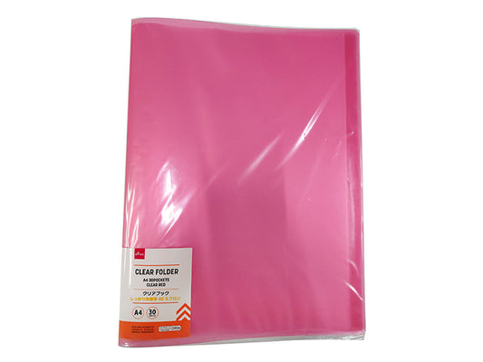 Daiso Clear Folder -A4 - 30 Pockets - Clear Red- FrontPackage