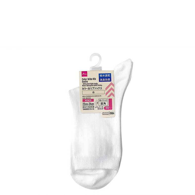 Daiso Color Wide Rib Socks(White,Heel Right Angle,Water Absorption Quick Drying) FrontPackage