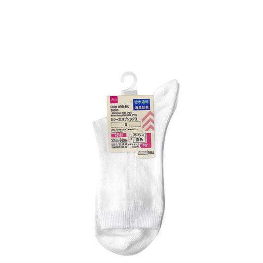 Daiso Color Wide Rib Socks(White,Heel Right Angle,Water Absorption Quick Drying) FrontPackage