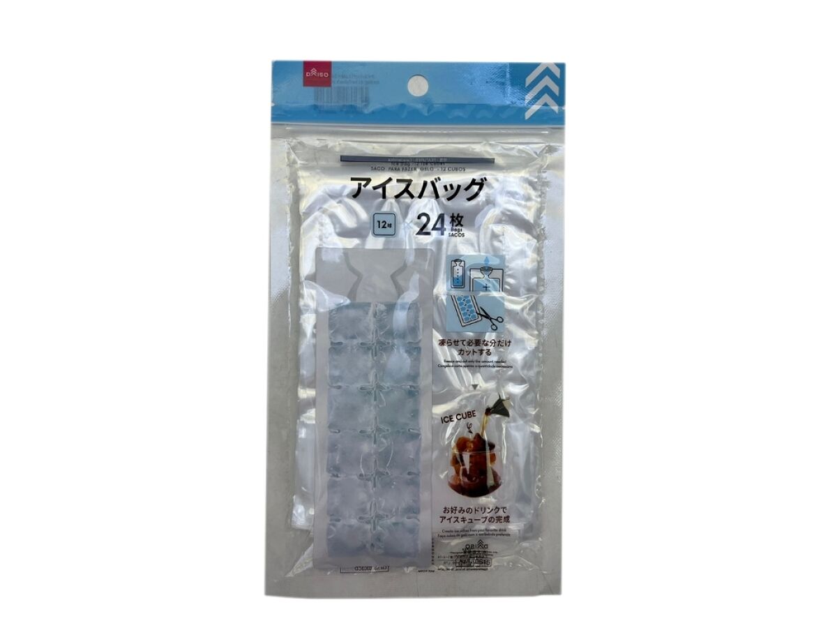 Daiso Ice Bag -Slim - 12 Ice Cubes x 24 Bags- square- FrontPackage
