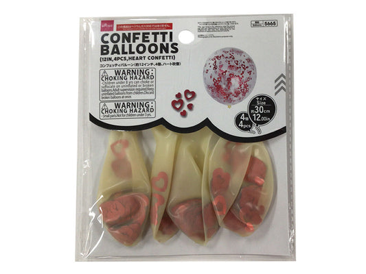 Daiso Confetti Balloons (12in,4pcs,Heart Confetti) FrontPackage