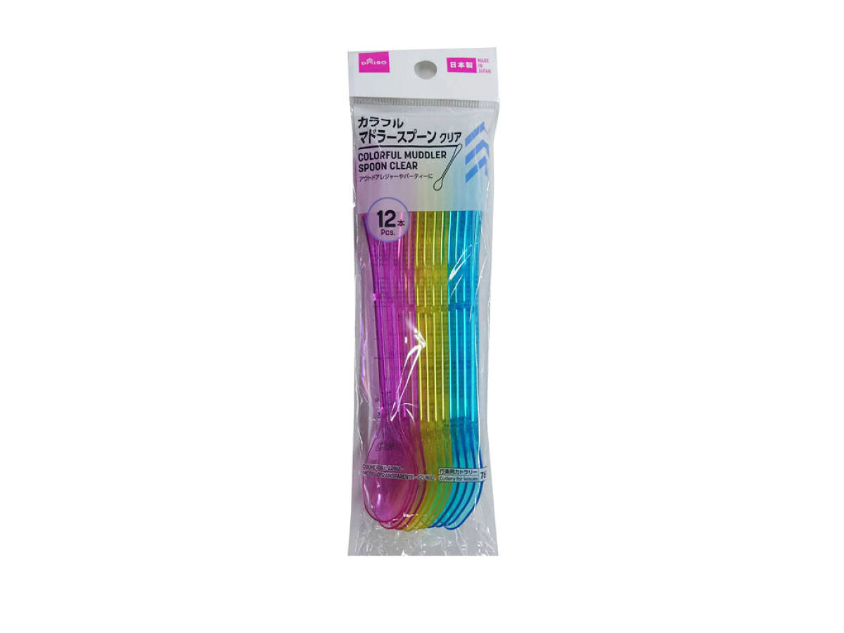 Daiso Colorful muddler spoon clear 12pcs FrontPackage