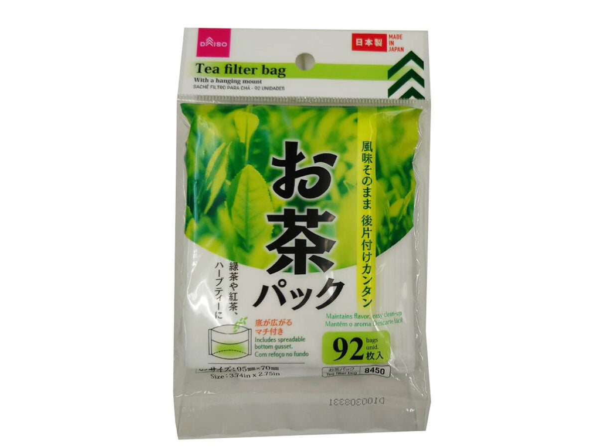 Daiso Tea filter bag 92pieces With a hanging mount FrontPackage