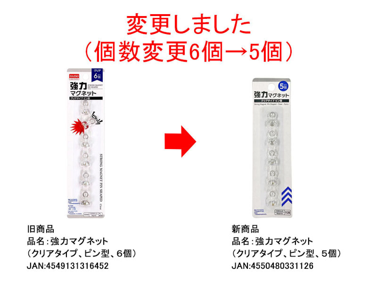 Strong Magnet -Pin Shaped - Clear - 5 pcs.-