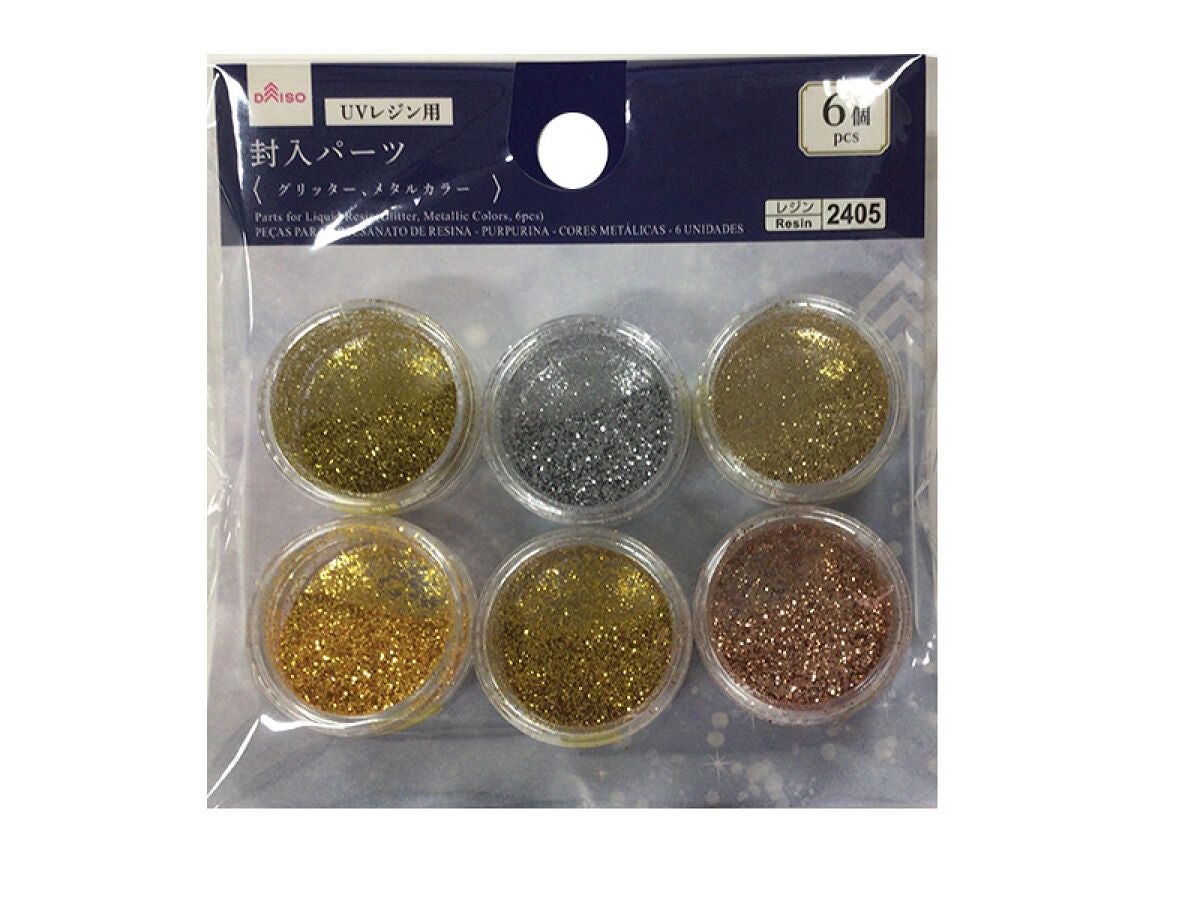 Daiso Parts for Liquid Resin(Glitter, Metallic Colors, 6pcs) FrontPackage