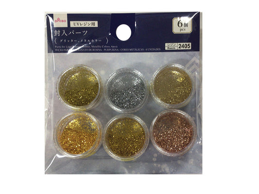 Daiso Parts for Liquid Resin(Glitter, Metallic Colors, 6pcs) FrontPackage
