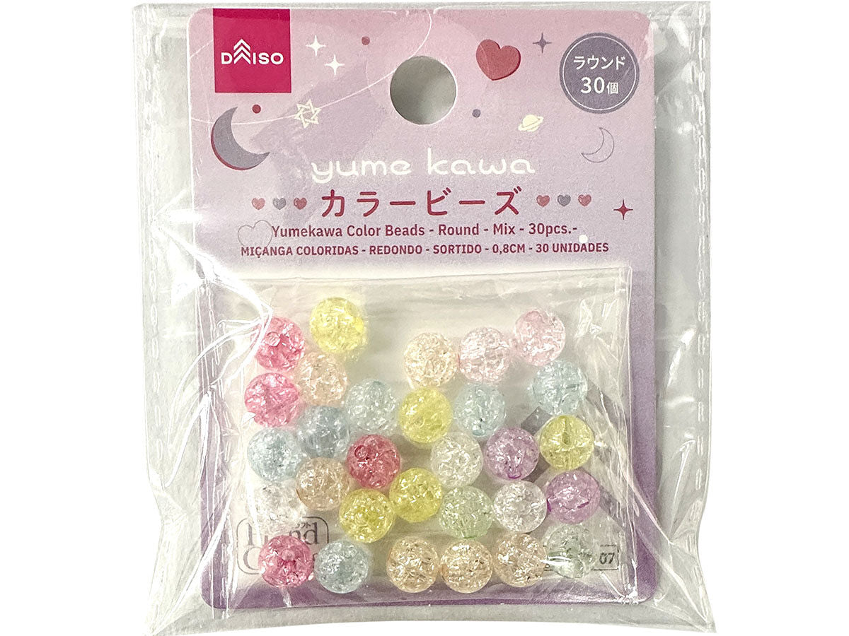 Daiso Yumekawa Color Beads - Round - Mix - 30 pcs.- FrontPackage