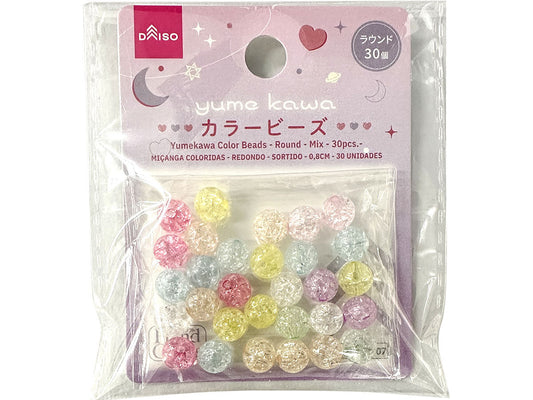 Daiso Yumekawa Color Beads - Round - Mix - 30 pcs.- FrontPackage
