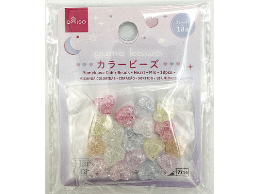 Daiso Yumekawa Color Beads -Heart -Mix -18 pcs.- FrontPackage