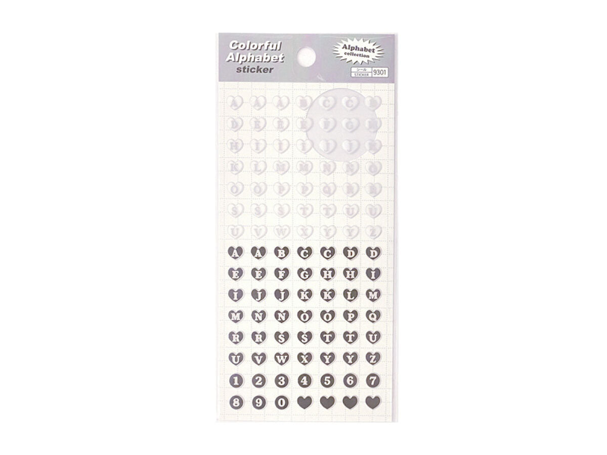 Daiso STICKER 8 HEART ALPHABET WHITE X BLACK FrontPackage