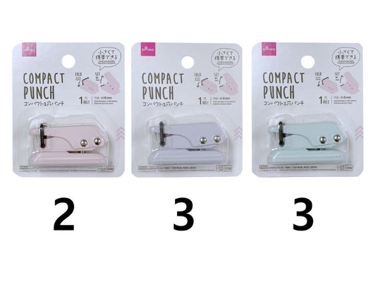 Daiso Compact 1 Hole Punch -Pink- Purple- Mint- FrontPackage