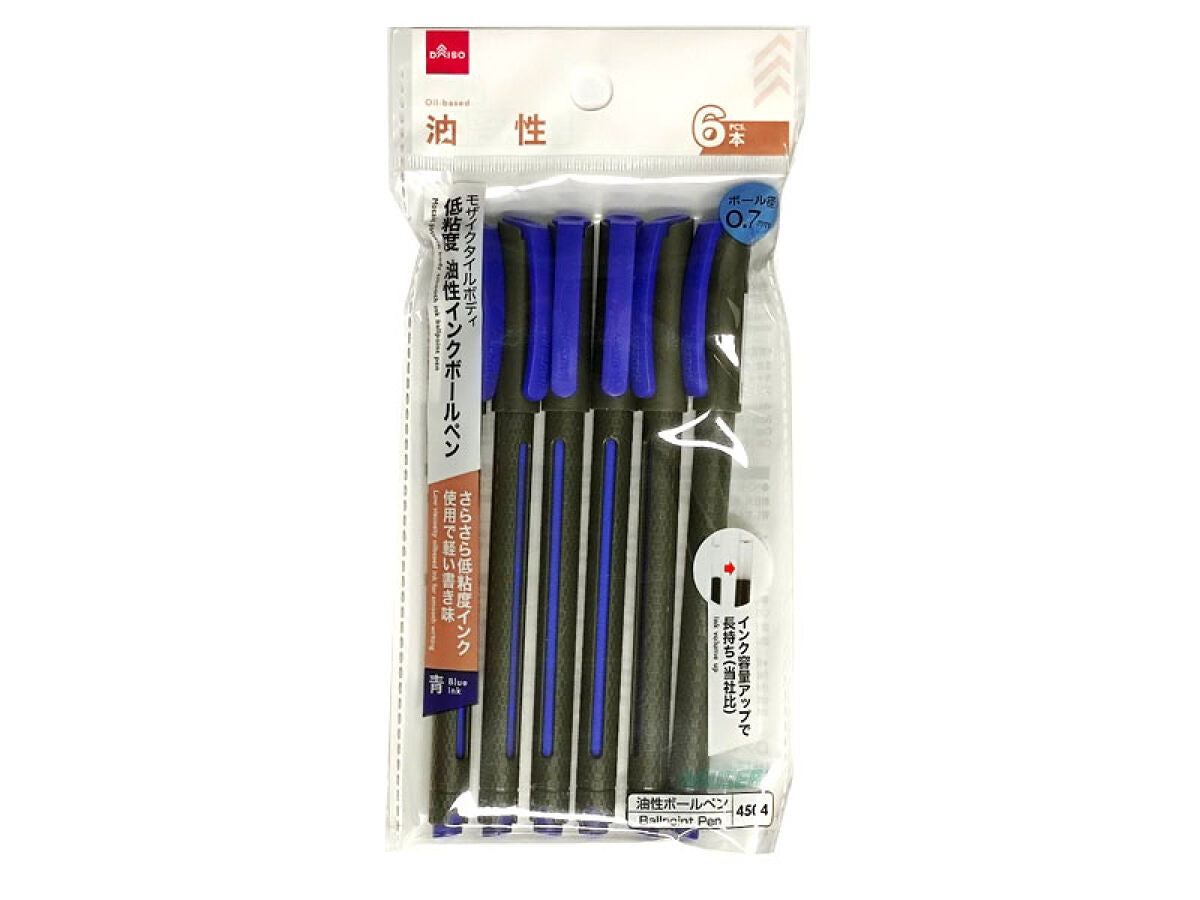 Daiso Mosaic Pattern Body Smooth Ink Ballpoint Pen - Blue - 6 pcs.- FrontPackage